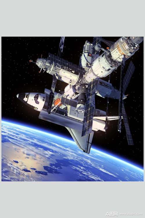 高端空间站航天科技人造卫星特写图片
